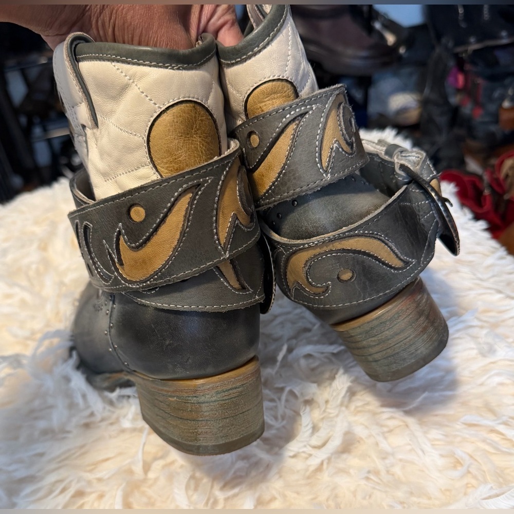 Freebird Tash Blue Ankle Boots with Gold Accents 7 - Picture 6 of 10